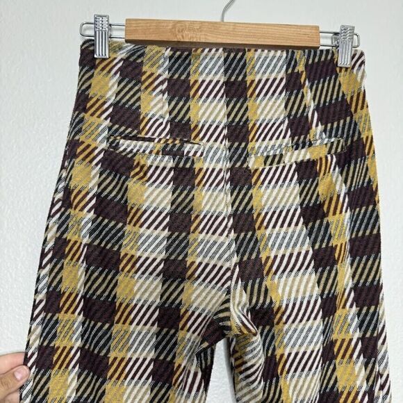 Free People Pants Sz 2 Plaid Checkered Kick Flare Cropped Knit 70s Hippie Retro - Picture 11 of 15